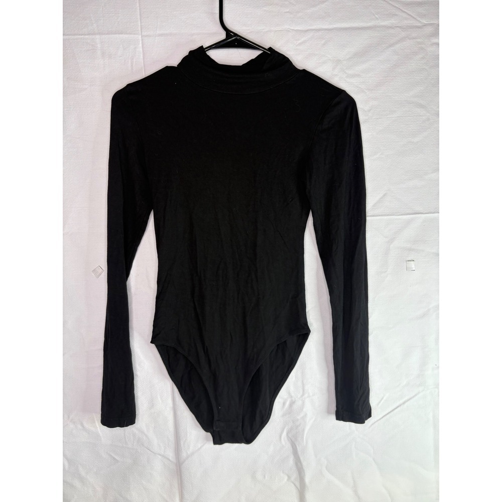 MANGOPOP Collection Black Long Sleeve Turtleneck Bodysuit Womens XS Snap Closure